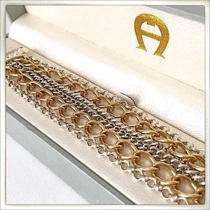 Etienne Aigner Chain Bracelet Gold/Silver Tone, W/Box